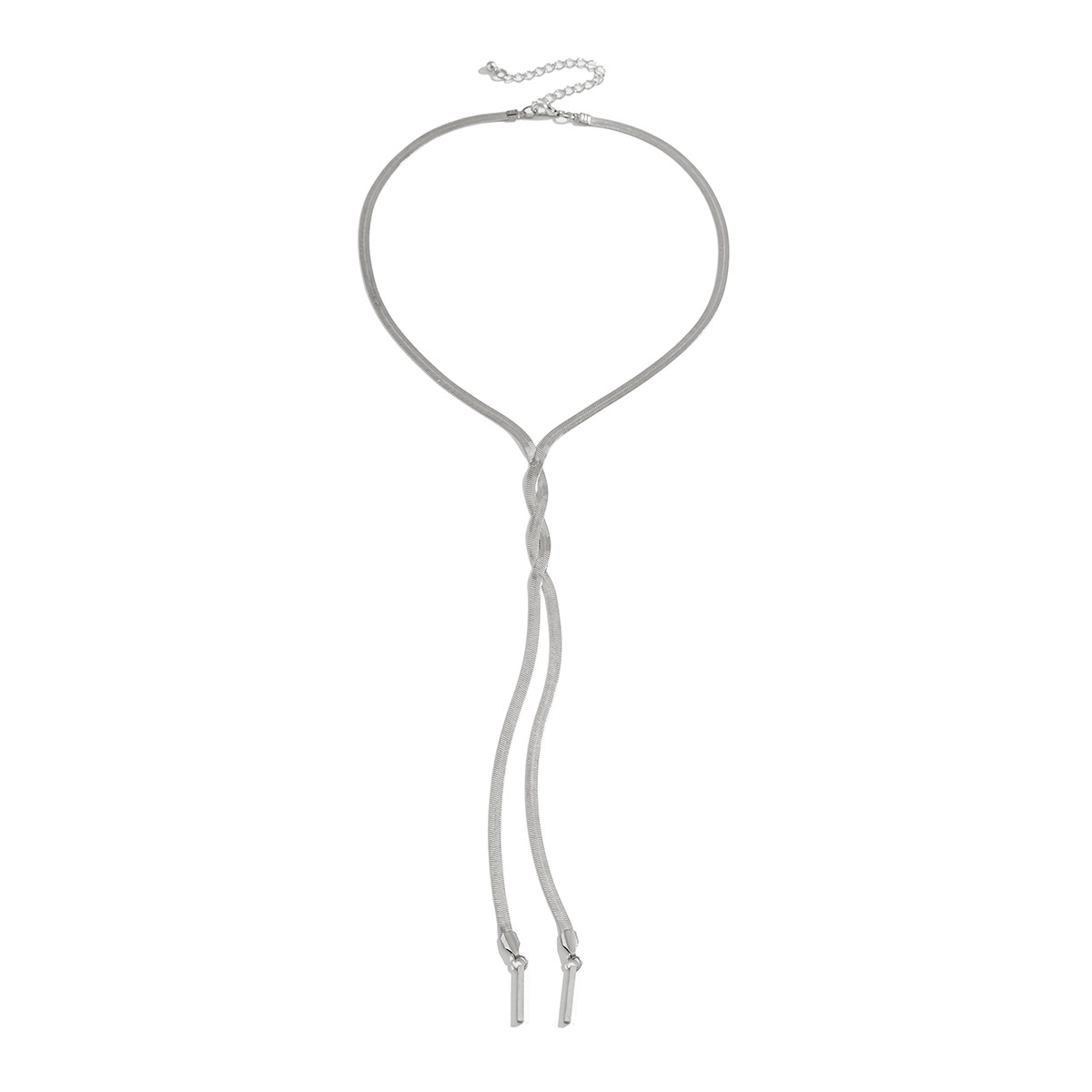 European and American cross-border jewelry, InS-style woven flat snake chain tassel necklace, cold style copper chain, geometric collarbone chain Item Picture