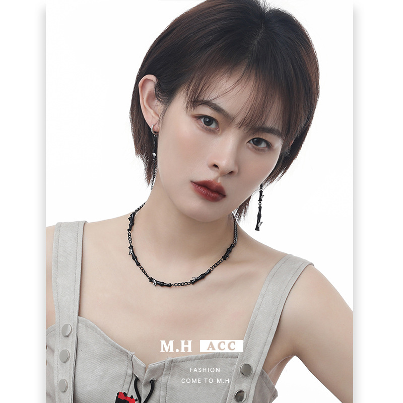 Chinese-style charcoal black bamboo joint earrings, new Chinese-style niche high-end light luxury earrings, personalized trend earrings wholesale details Picture