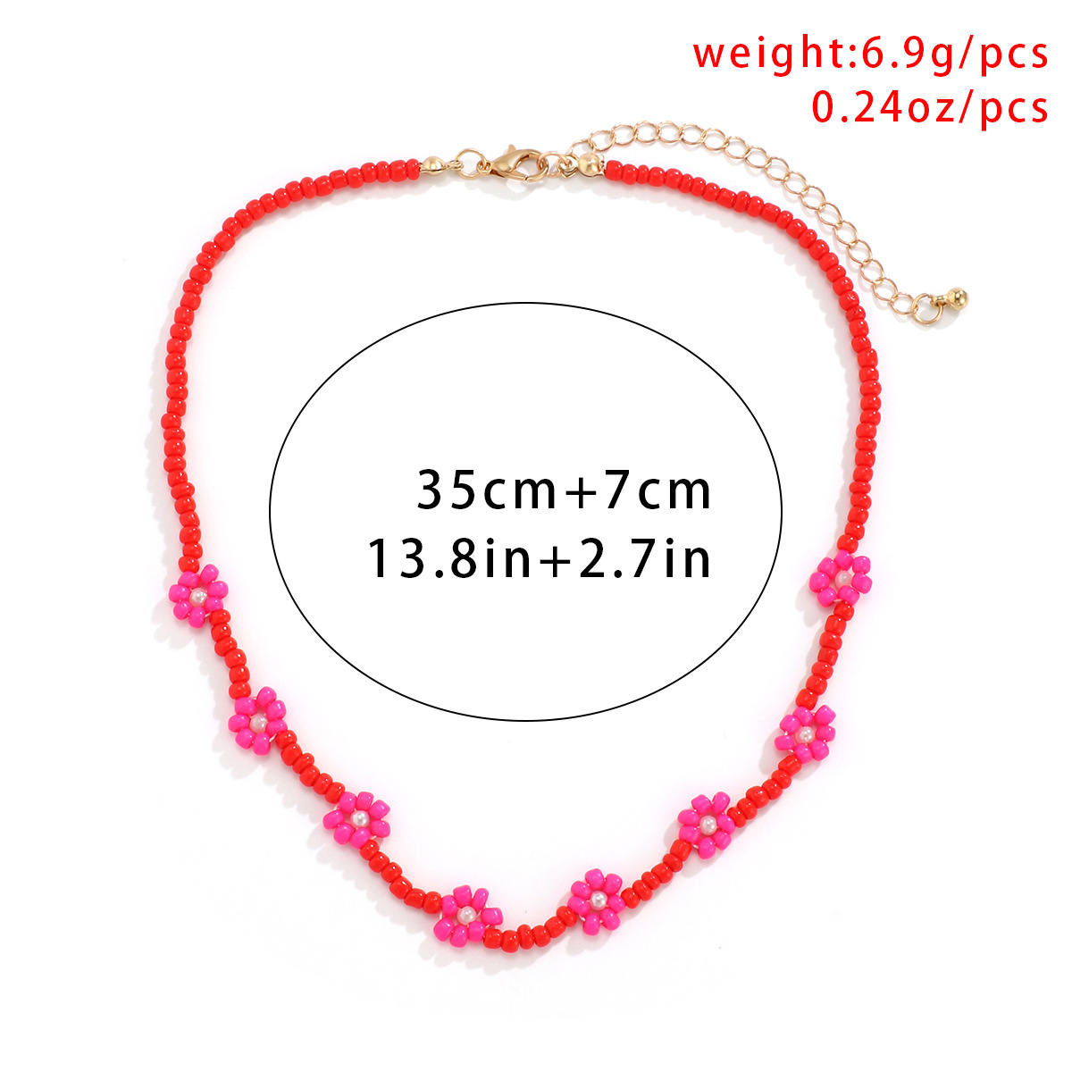 Retro ethnic style soft clay rice bead flower necklace, European and American cross-border jewelry, fashionable diamond-encrusted letter pearl necklace Specification drawing