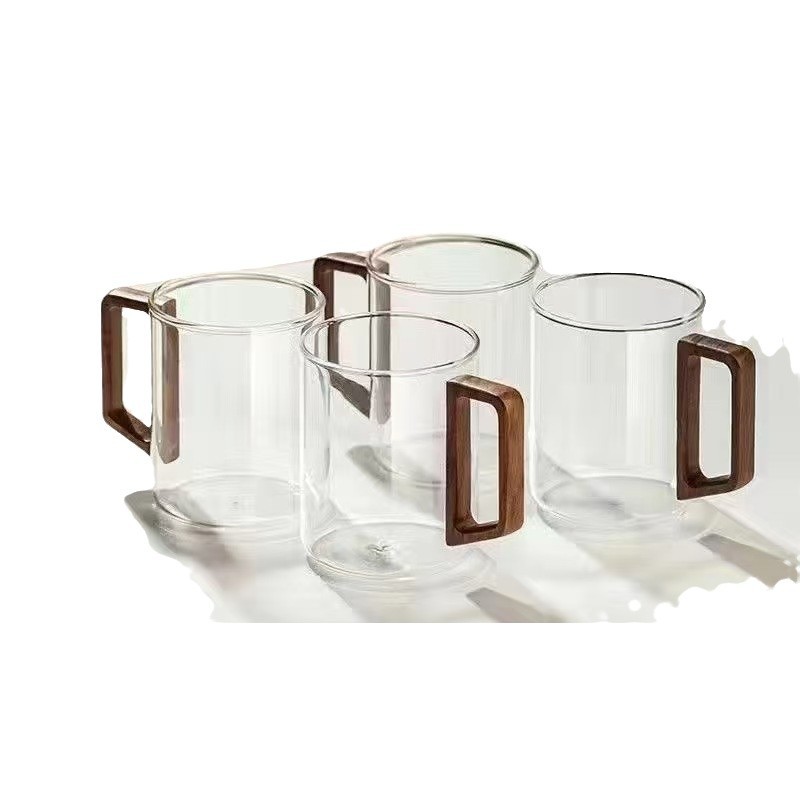 Wooden glass cups, high-temperature resistant tea cups and water cups for home living rooms, large-capacity transparent drinking cups for office guests Item Picture