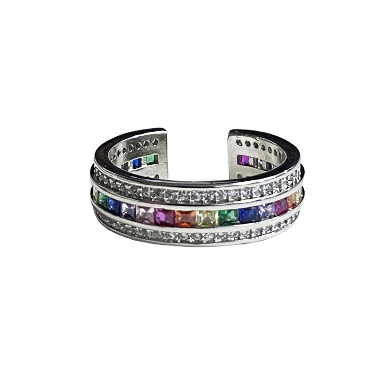 French sweet and cool colored zircon open ring, a fashionable and elegant woman's delicate layered ring, a cold style autumn and winter accessory Item Picture