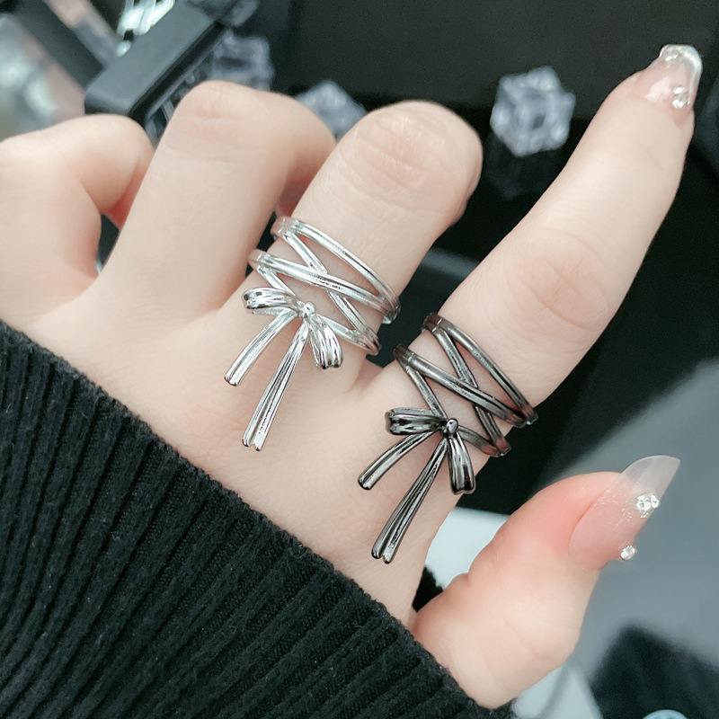 Ballet Girl Double bow ribbon open ring, a unique, simple, sweet and cool personality ring for women full figure