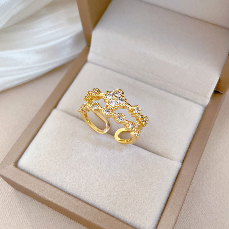 【 Real Gold 】 Four-leaf clover Full diamond ring with adjustable opening, simple jewelry, Japanese-style ring couple rings Application Scenario