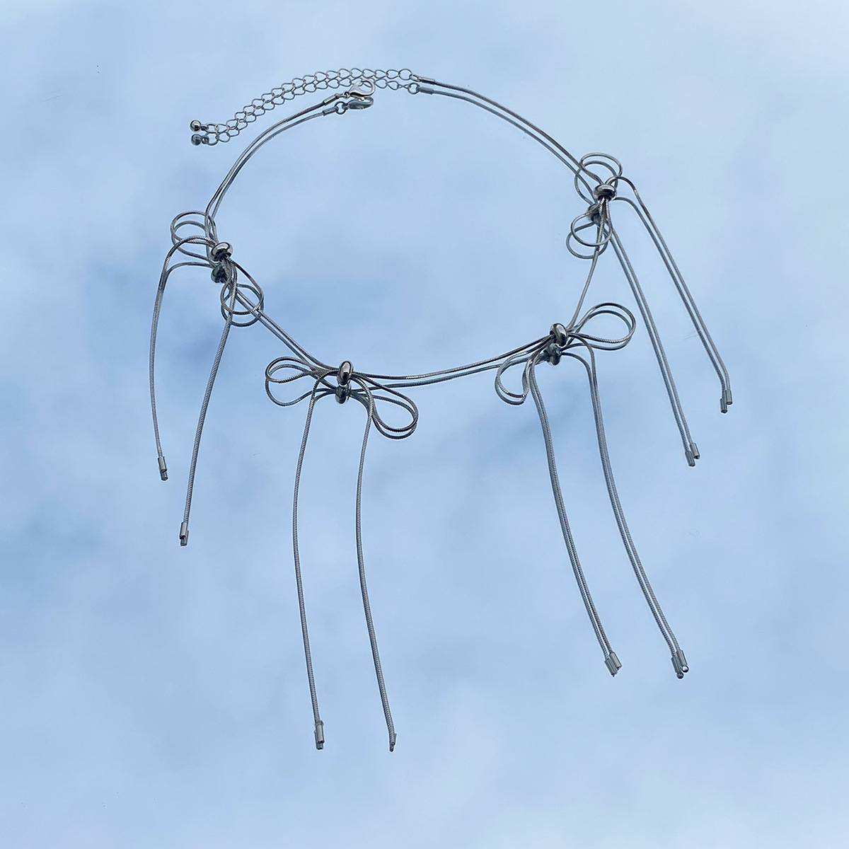 European and American cross-border design, sweet bow tassel chain choker, sweet, cool and simple bowknot necklace for women Specification drawing