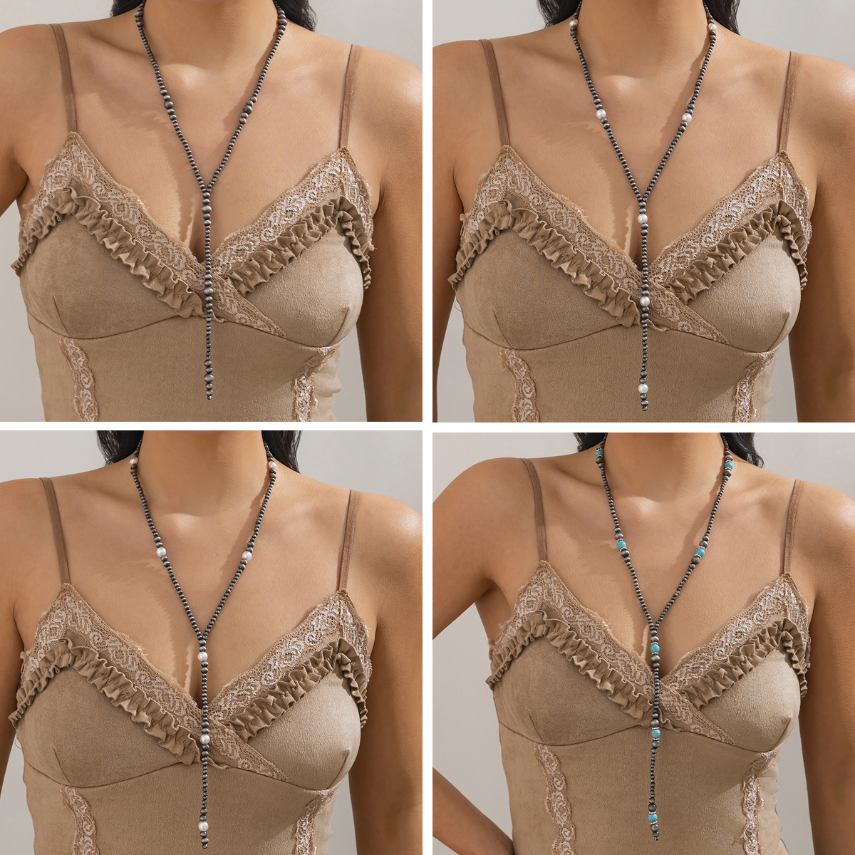 European and American cross-border jewelry, ethnic style imitation pearl tassel collarbone chain, retro Y-shaped round bead string long necklace full figure
