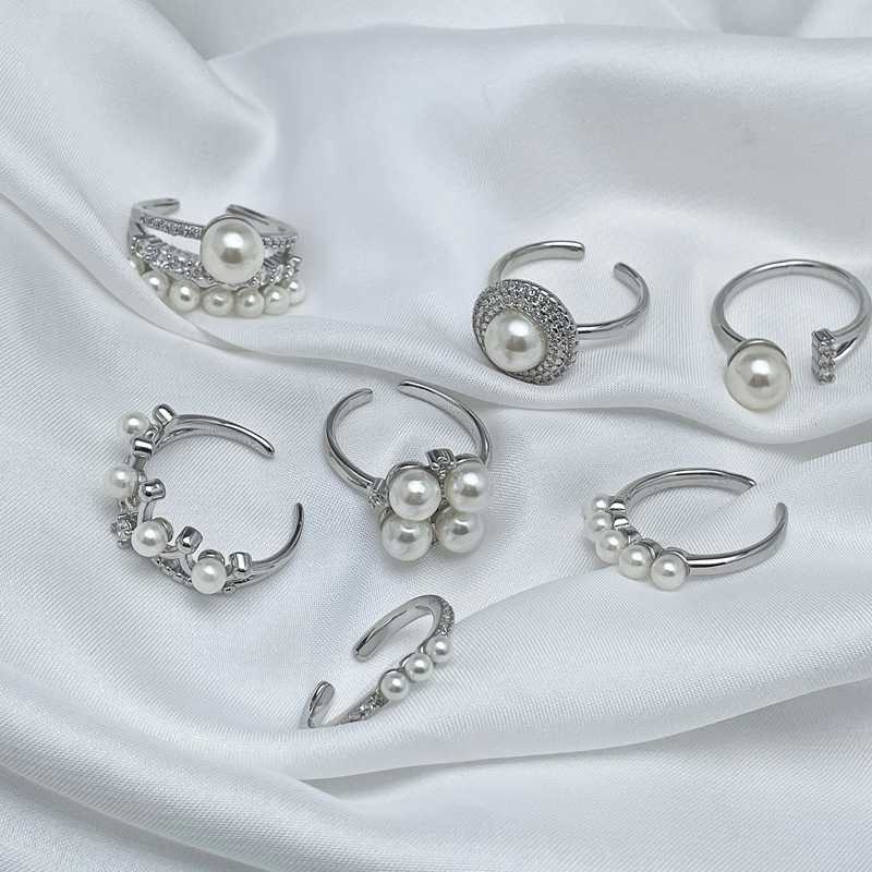 Simple, light luxury, sweet, cool and fashionable French pearl open ring, women's high-end feel, versatile, cold style, niche food ring Specification drawing