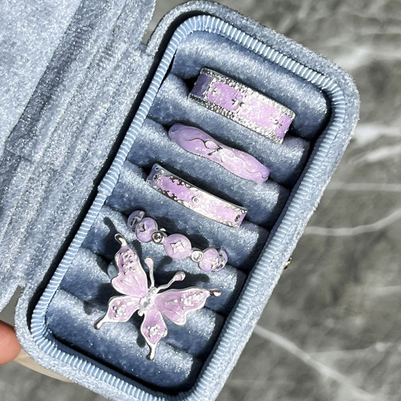 French sweet and iridesy light pink purple drip glaze open ring, female butterfly iris flower best-selling frosted niche ring Application Scenario