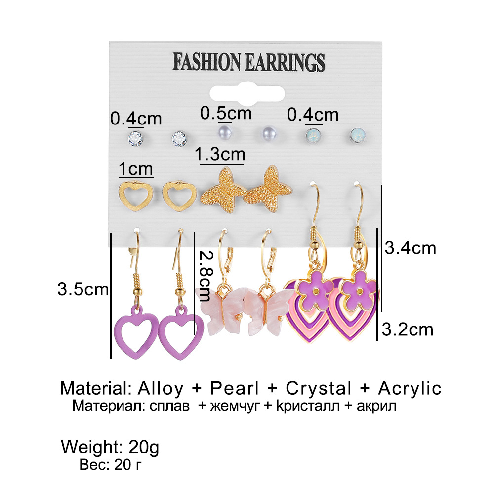 A new cross-border butterfly earring set of 6 pairs of creative and simple acrylic butterfly earrings with tassels and stud earrings for women details Picture