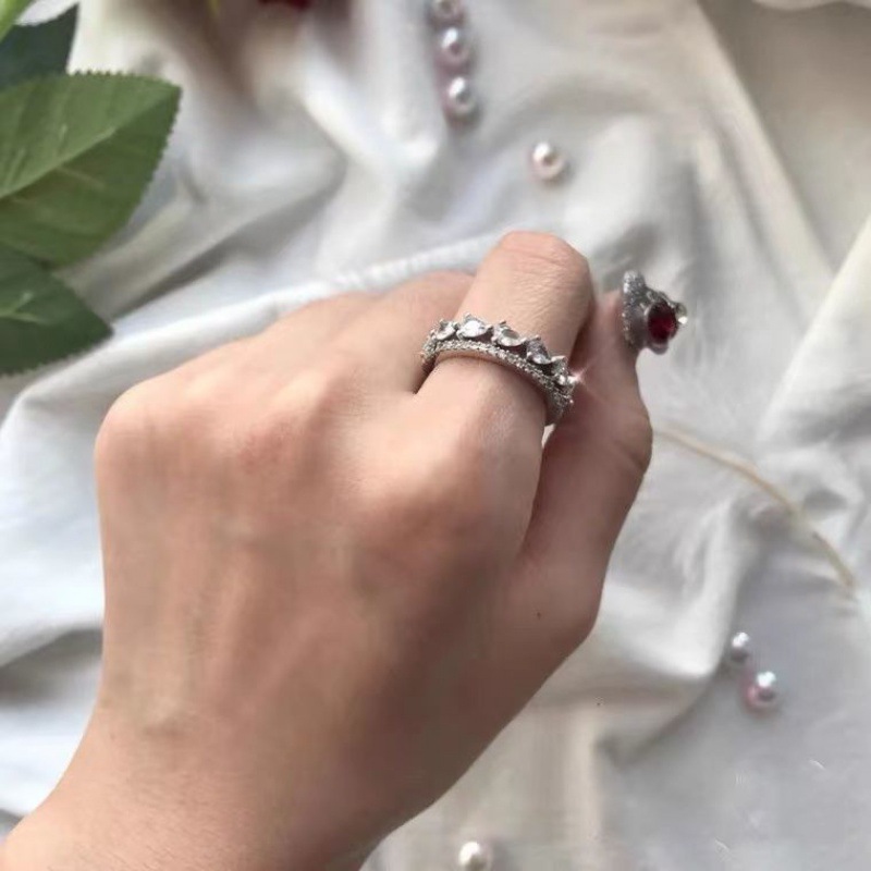High-end waterdrop zircon, stylish and individualistic open ring, a niche design for women, with a cold style and adjustable ring full figure