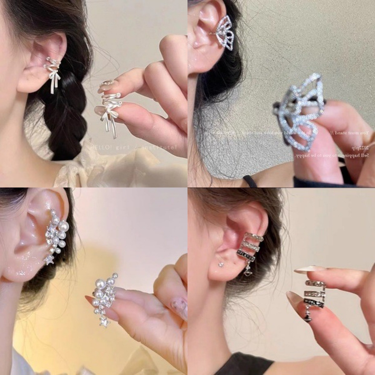 Korean-style ear clips without ear holes, with a high-end and cold design sense, long tassel pearl butterfly ear bone clips for women full figure