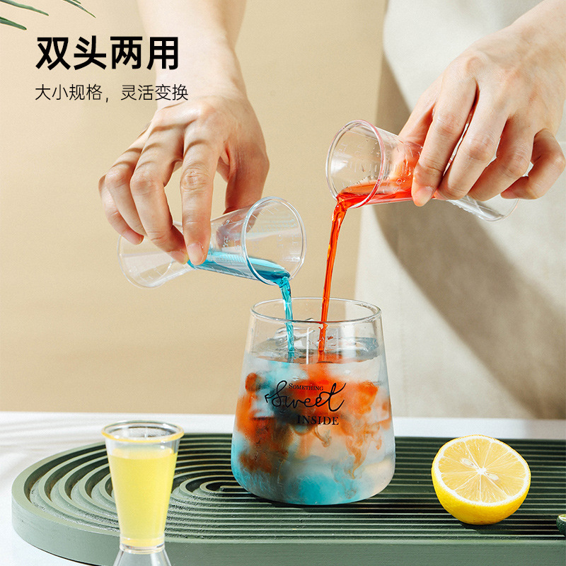 Special equipment for milk tea shops: resin ounce cup, double-headed measuring cup, 20cc measuring glass, milliliter meter with oz scale Specification drawing