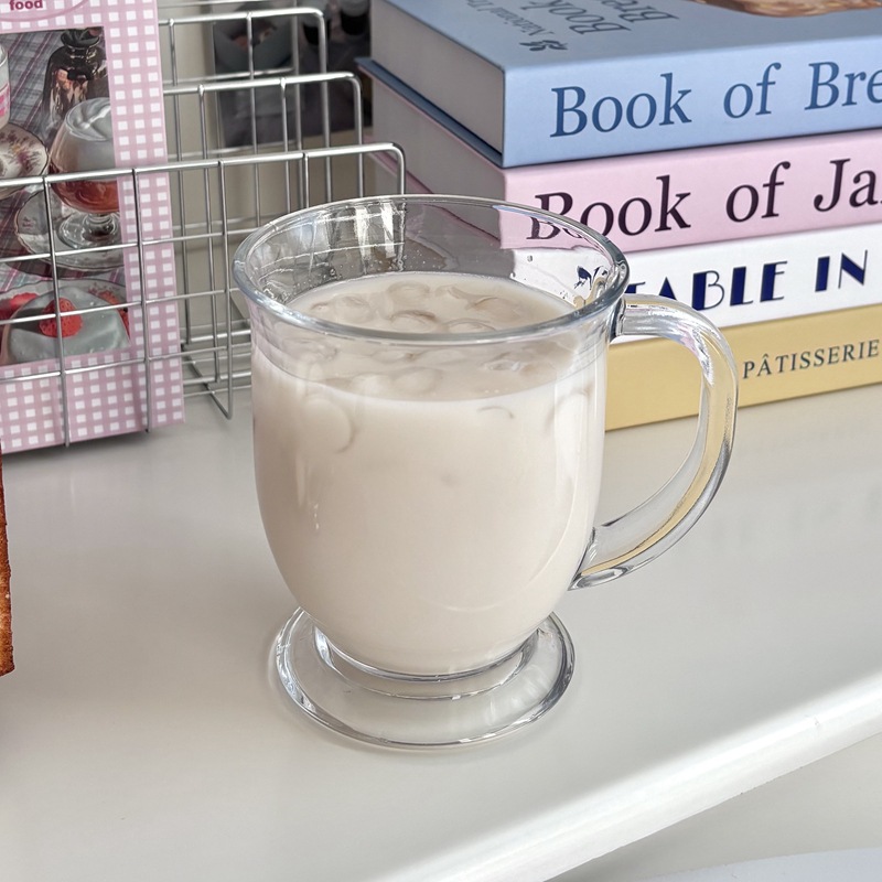 High-appearance-level InS-style glass cups, large-capacity glass cups with handles, beverage cups, milk tea cups, household drinking cups Specification drawing