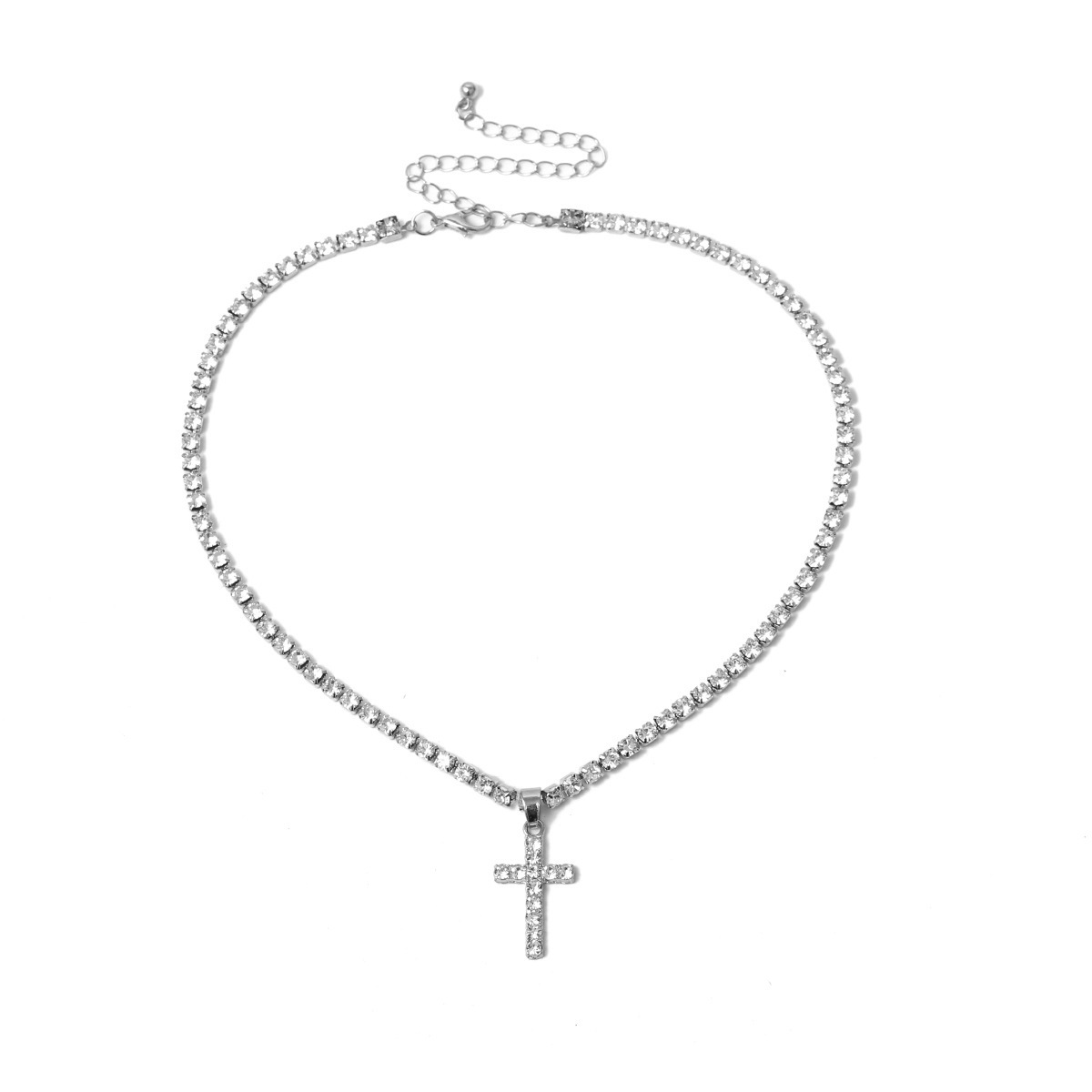European and American cross-border jewelry, personalized and creative, simple style necklace, short collarbone necklace with full diamonds and crosses, for women Application Scenario