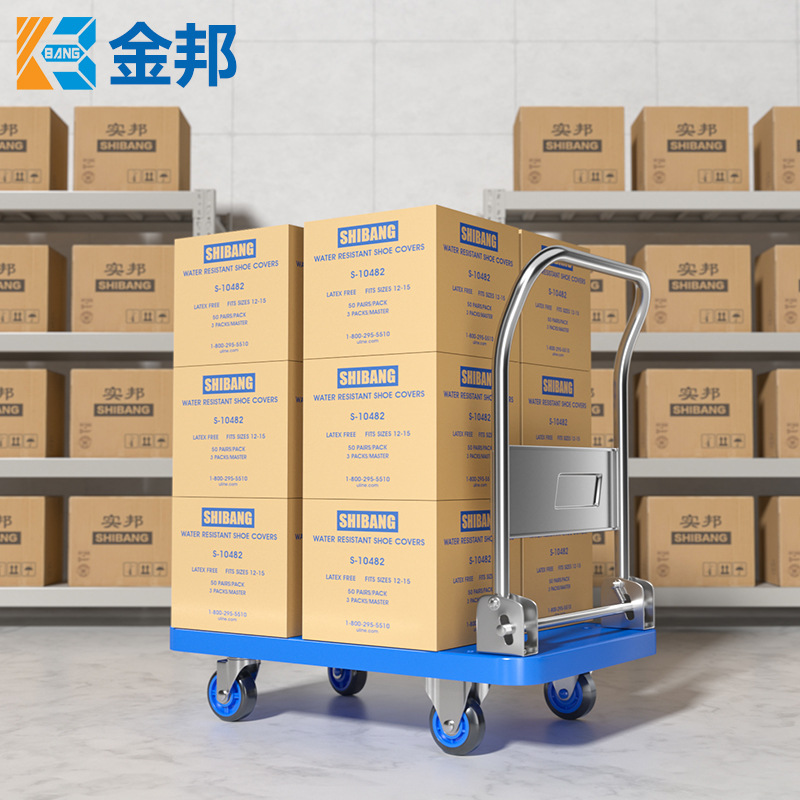 Jinbang flatbed hand cart, tool cart, trailer, truck, small cart, thickened silent folding plate cart, truck Specification drawing