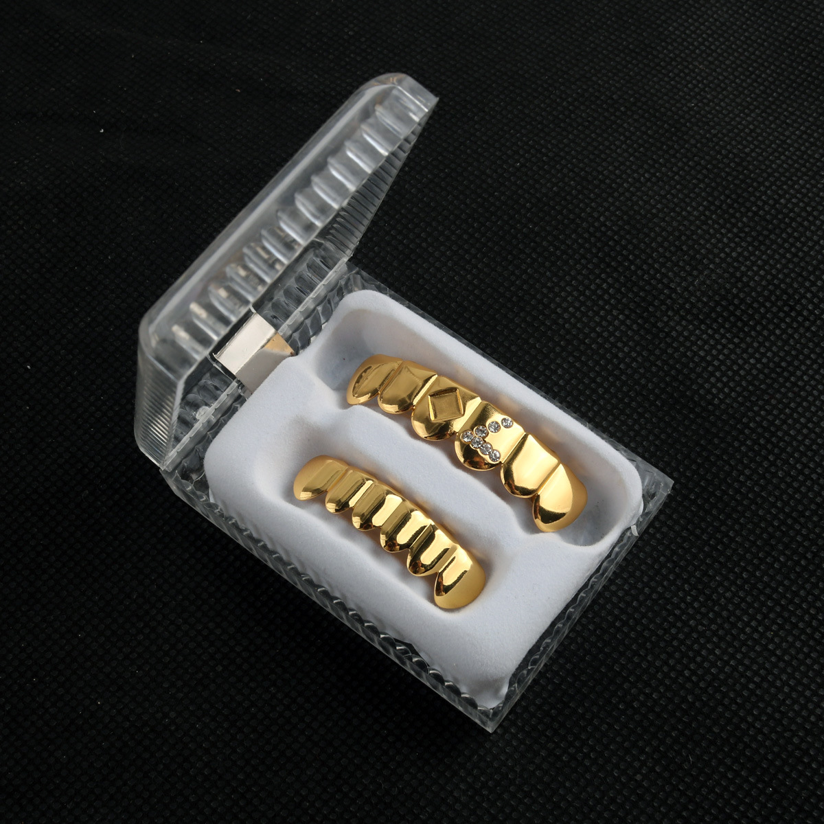 Cross-border best-selling hip-hop braces from Europe and America, digital 7 water diamond Hip-hop electroplated gold teeth decoration, Halloween punk y2k full figure