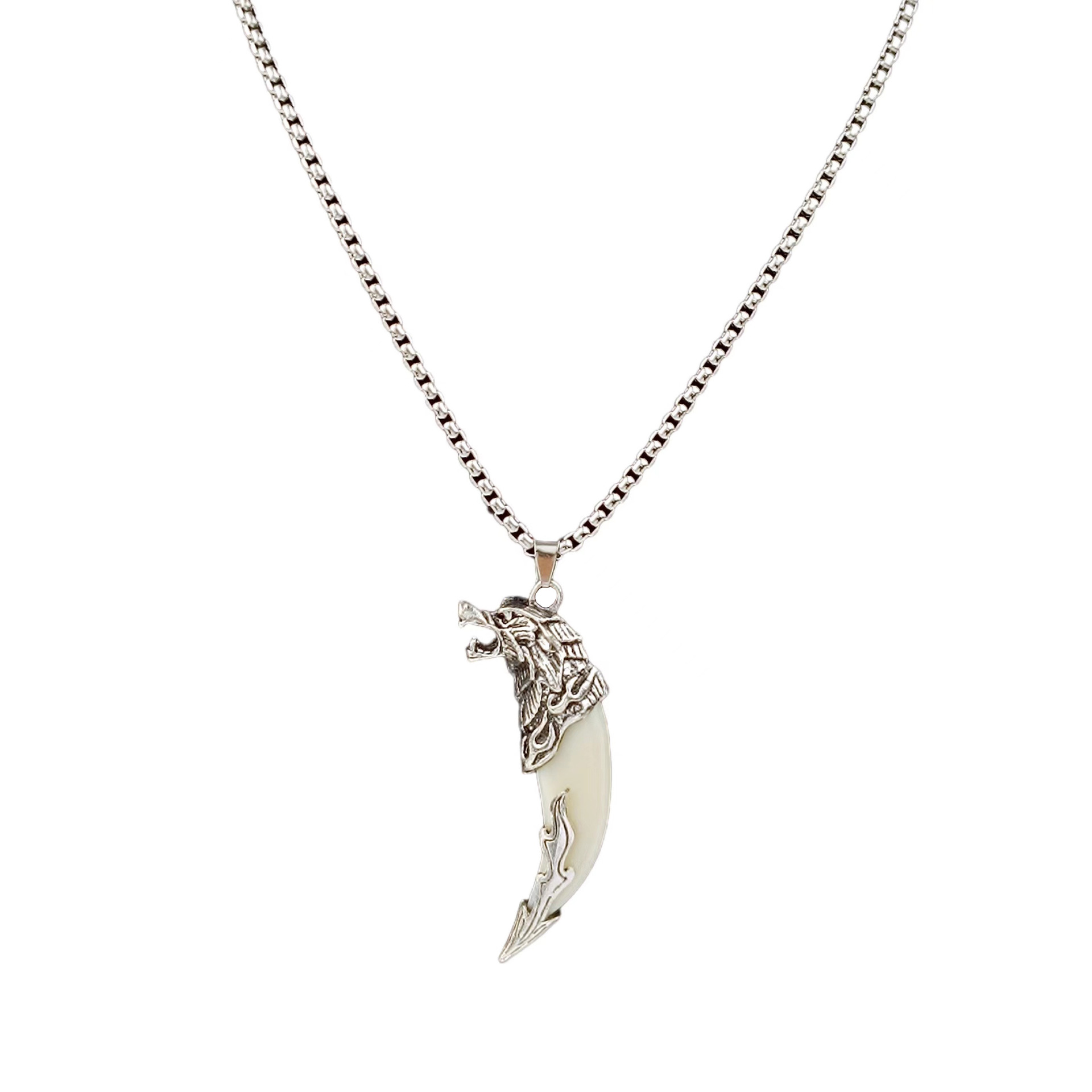 Cross-border powerful Wolf tooth men's necklace, personalized European and American dog tooth pendant, stainless steel cool and trendy chain accessory Item Picture