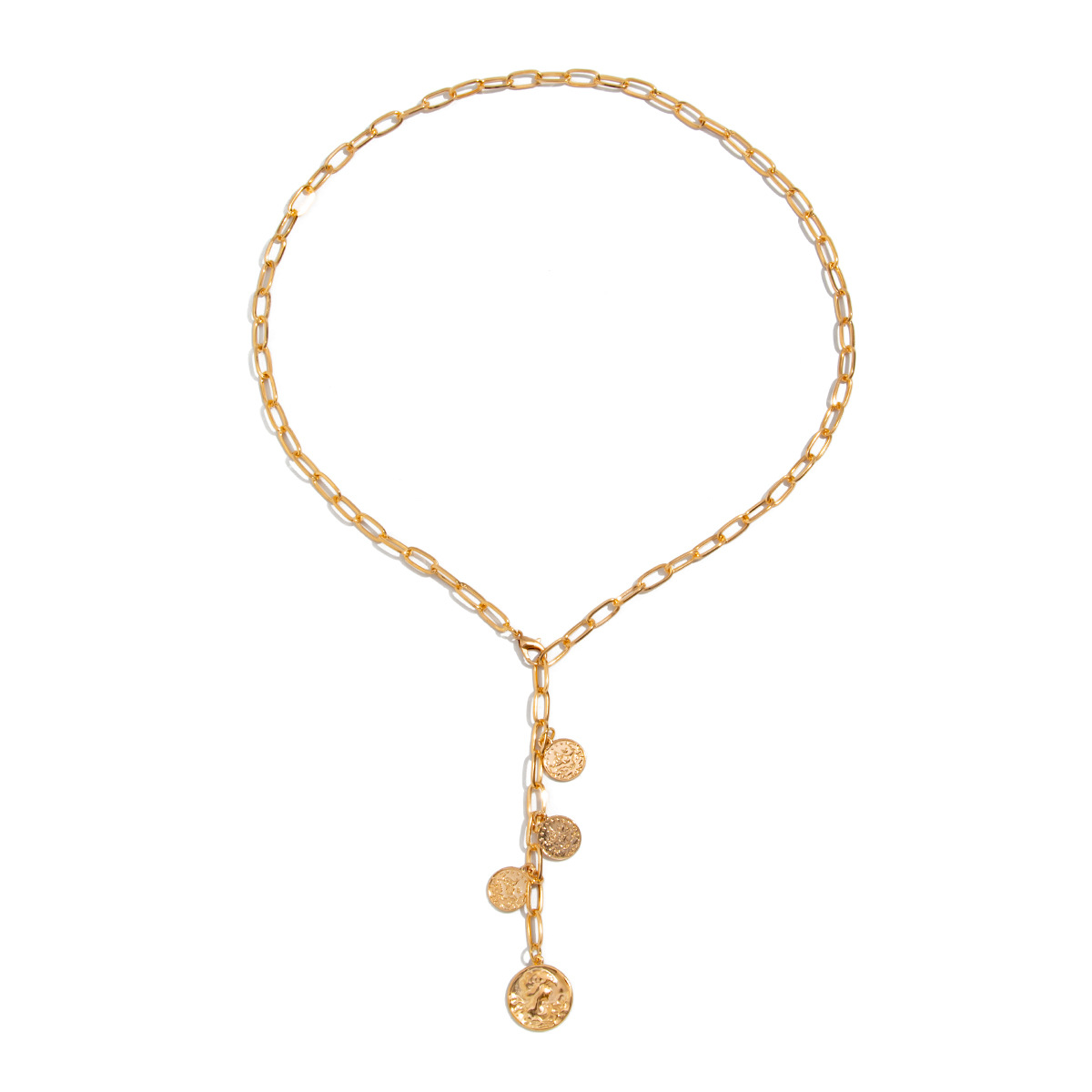 European and American cross-border jewelry, InS-style round plate alloy pendant, collarbone chain, heavy design, tassel cross chain necklace Item Picture
