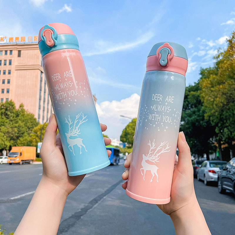 Gradient Christmas insulated water cup with bouncing lid, ladies on Instagram, high appearance level, cute children, portable students, 304 stainless steel full figure