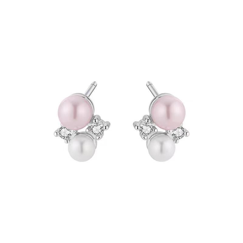 Pink bubbles ~ French retro gentle color-blocking pearl stud earrings, ins niche, elegant and high-end earrings Item Picture