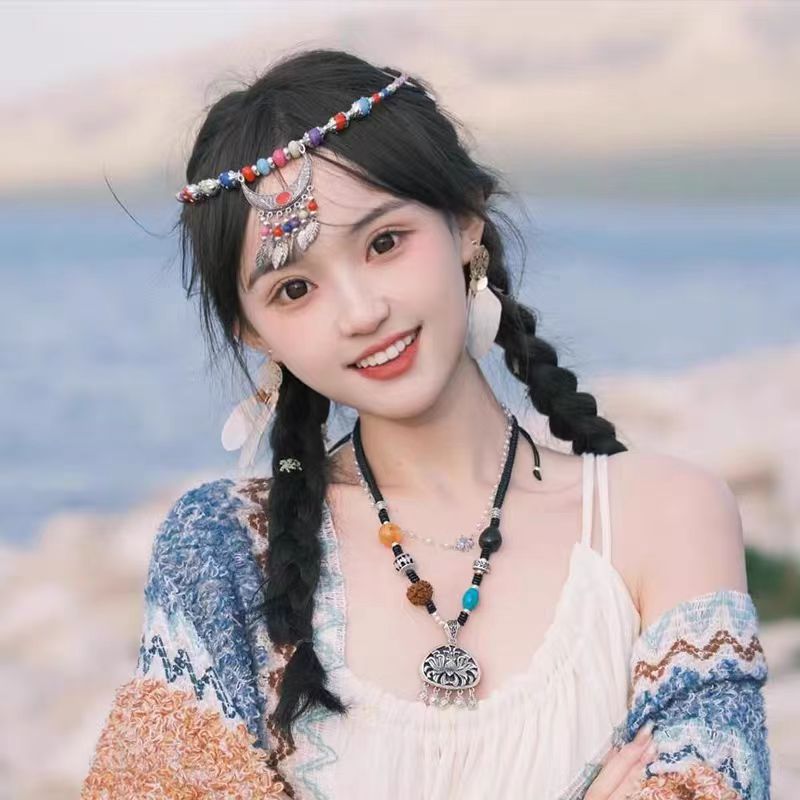 Exotic ethnic style long earrings, women's seaside vacation style, super fairy-like feather tassel earrings, suitable for round faces Specification drawing