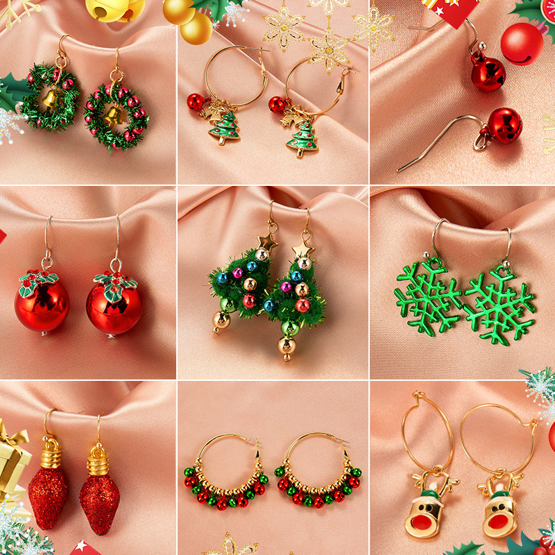 Creative Christmas tree earrings, simple snowman bell stud earrings, women's cross-border festive accessories full figure