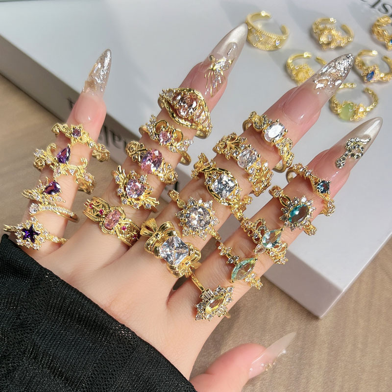 Cross-border wholesale geometric micro-inlaid personalized open ring, women's fashion retro cold style, niche design sense ring trend Application Scenario
