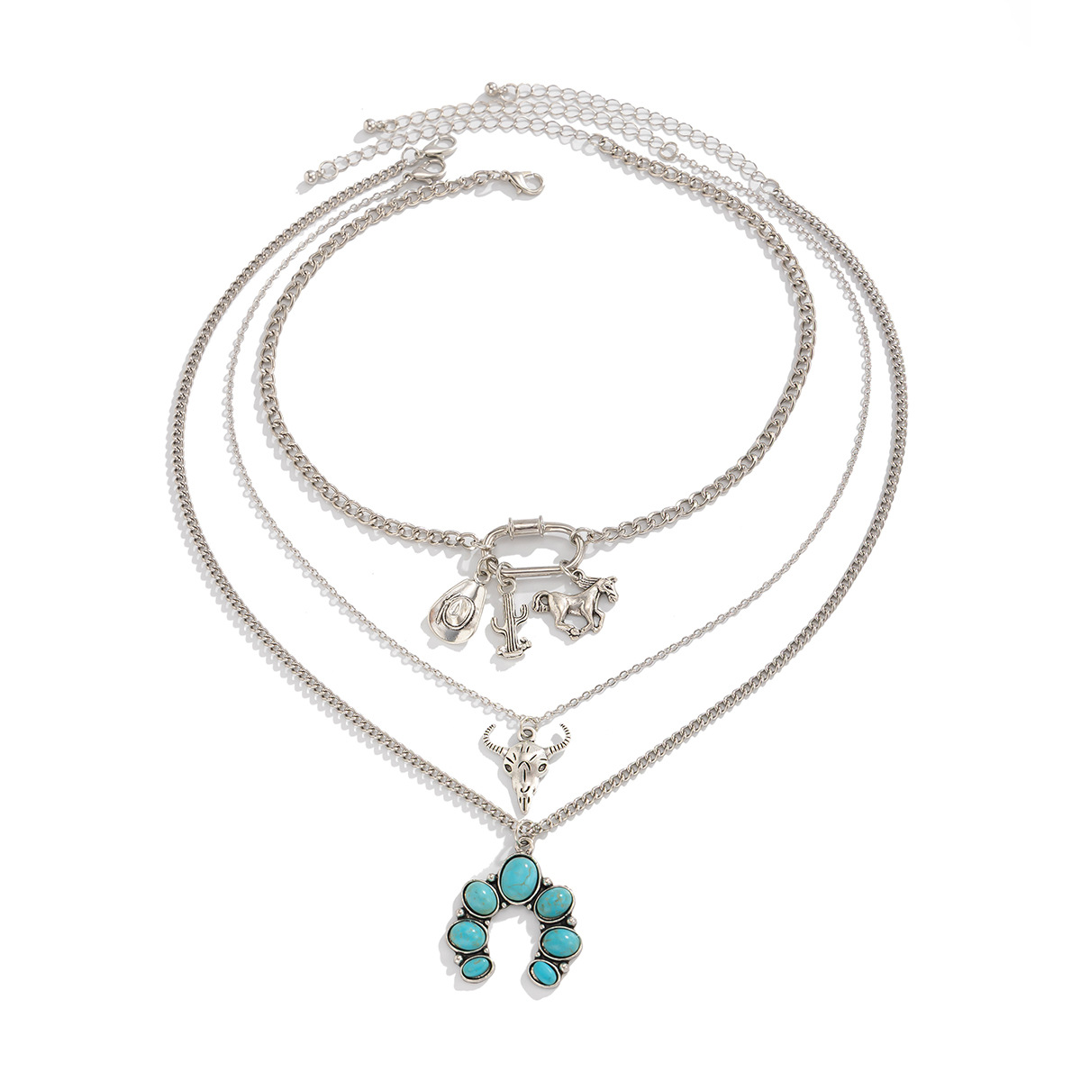 European and American cross-border jewelry, inS-style denim hat, alloy pendant necklace, retro turquoise collarbone necklace Item Picture