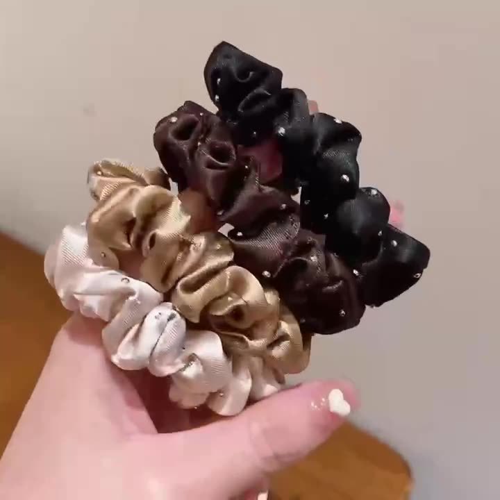 Maillard satin hot diamond hair band, Korean-style large intestine hair tie, high-end women's headwear, hair tie, high-end women's headwear Specification drawing