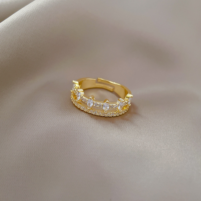 【 Real Gold 】 Full diamond double-layer wedding ring with adjustable opening, simple jewelry, Japanese-style ring couple rings Specification drawing