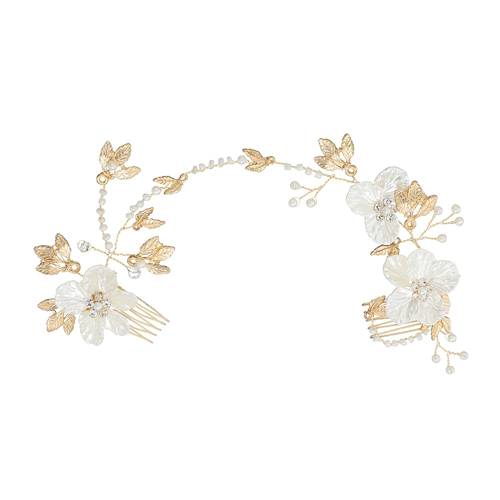 Cross-border exclusive Ebay bridal accessories, handcrafted shell and flower pairs, pearl and rhinestone inserts, European and American wedding headwear Item Picture