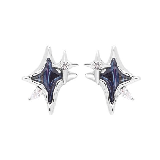 Deep blue four-pointed star earrings with a niche design sense, winter high-end earrings, ins light luxury style, new silver needle stud earrings Item Picture