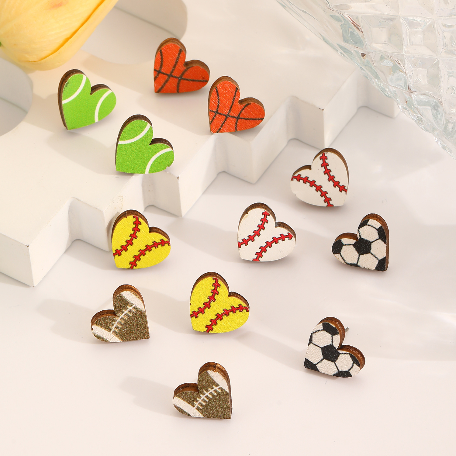 Cross-border fashion and love volleyball, football, basketball, rugby events, sports ball games, black ear studs, simple earrings for women full figure
