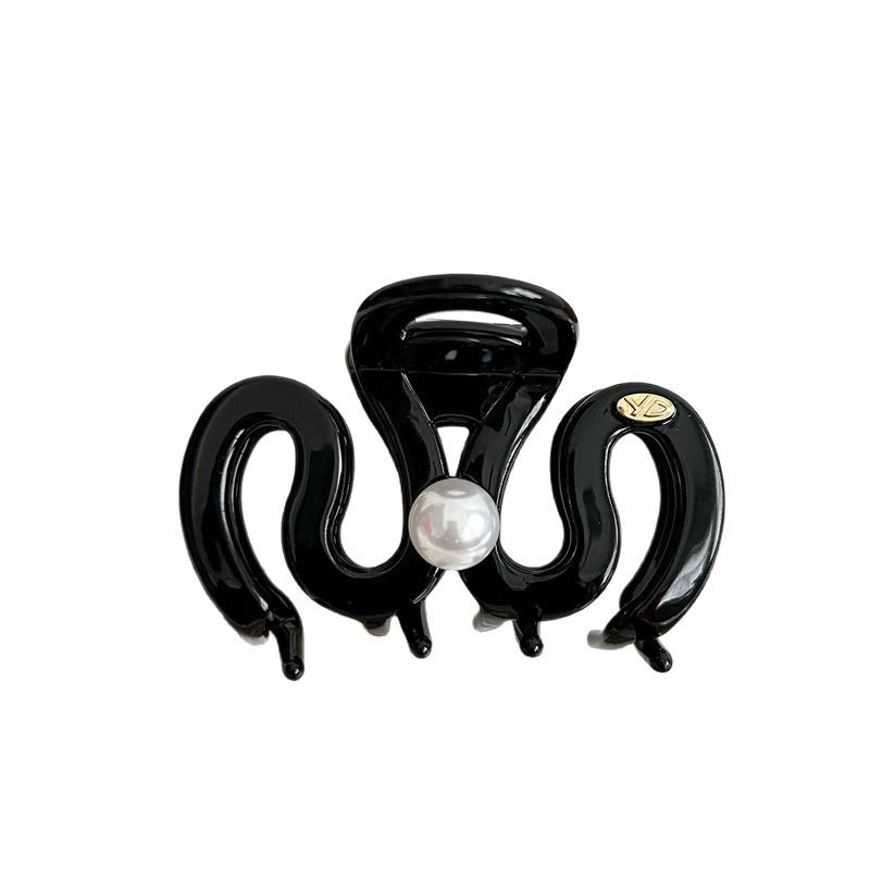 YD Korean-style pearl bow hair clip for women, 2025 new style, shark clip on the back of the head, acetate board hair clamp headwear Item Picture