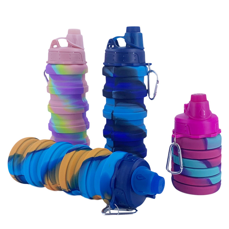 Food-grade silicone camouflage sports water cup, creative travel folding water bottle, outdoor portable telescopic water bottle, cola bottle details Picture