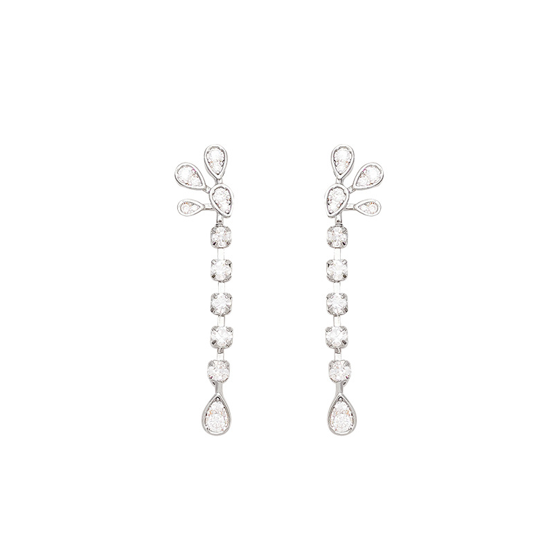 Light luxury diamond-encrusted flower water drop tassel earrings, female fashion influencer's elegant and high-end style, S925 silver needle earrings Item Picture
