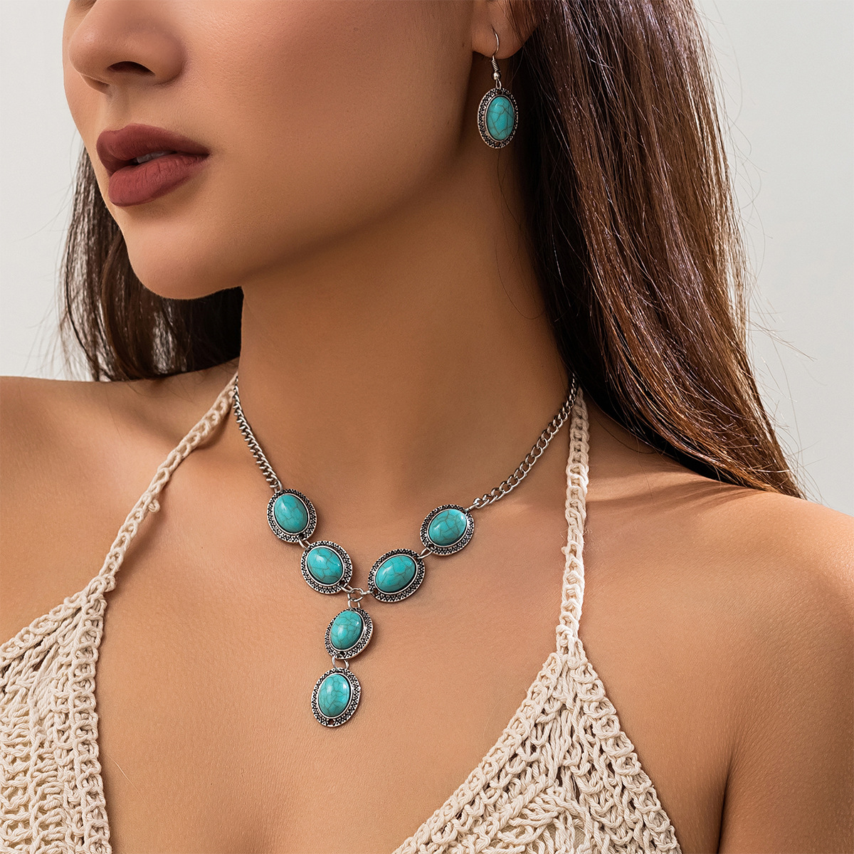 European and American cross-border jewelry, casual turquoise elastic leg chain, beach heart-shaped leg loop, retro leg chain full figure