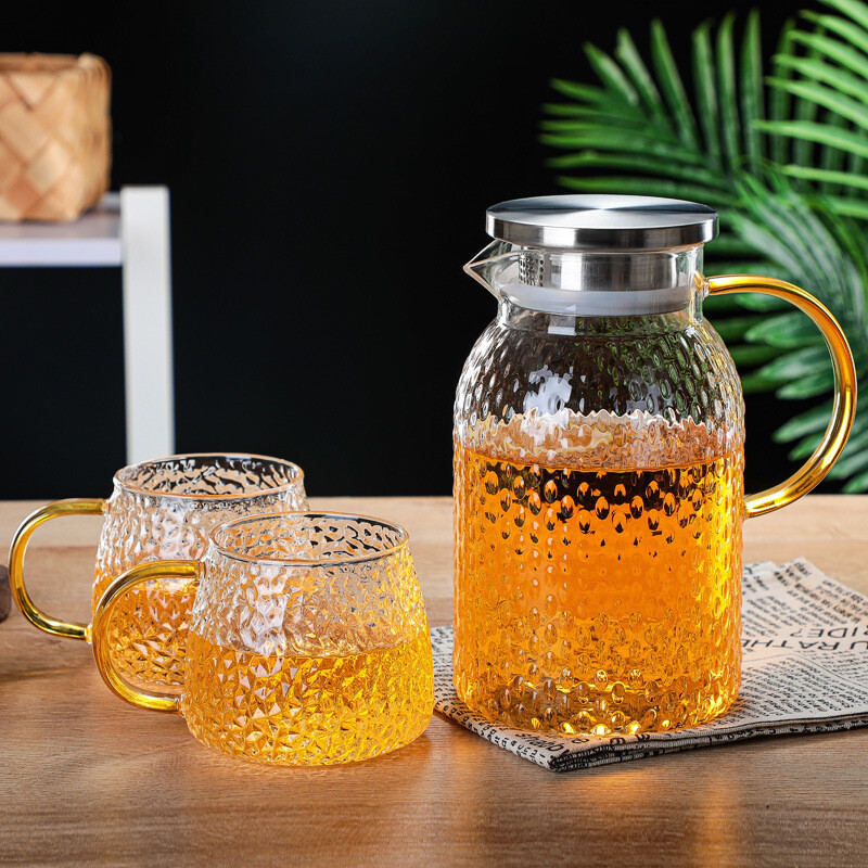 Thickened large rice-grain high borosilicate water bottle, cold water bottle, summer cool boiled lemon water bottle, water cup Specification drawing