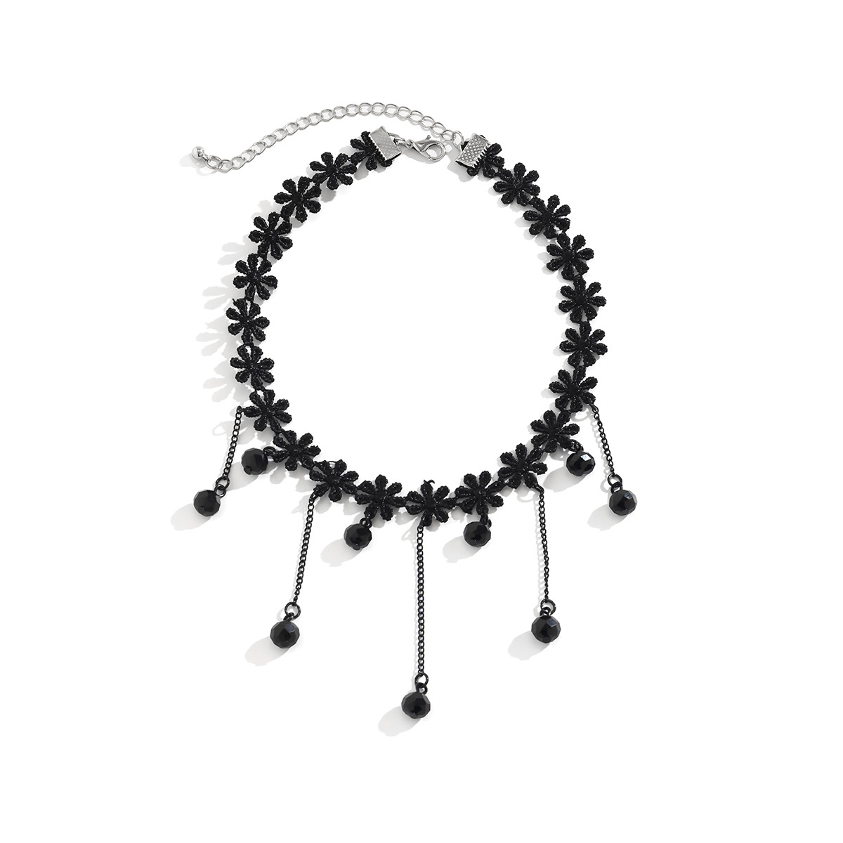 European and American cross-border accessories: Lolita lace necklace, retro choker, black Gothic-style water drop tassel necklace Item Picture
