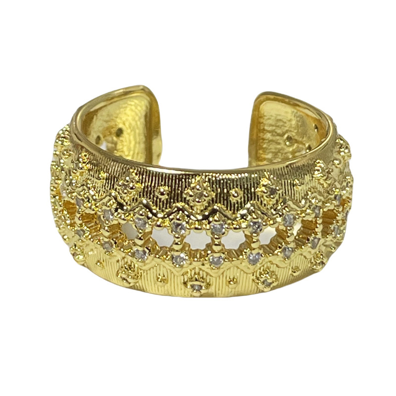 Fashionable brushed and hollowed-out retro high-end texture open ring for women, wide version starlight simple and individual food ring Item Picture