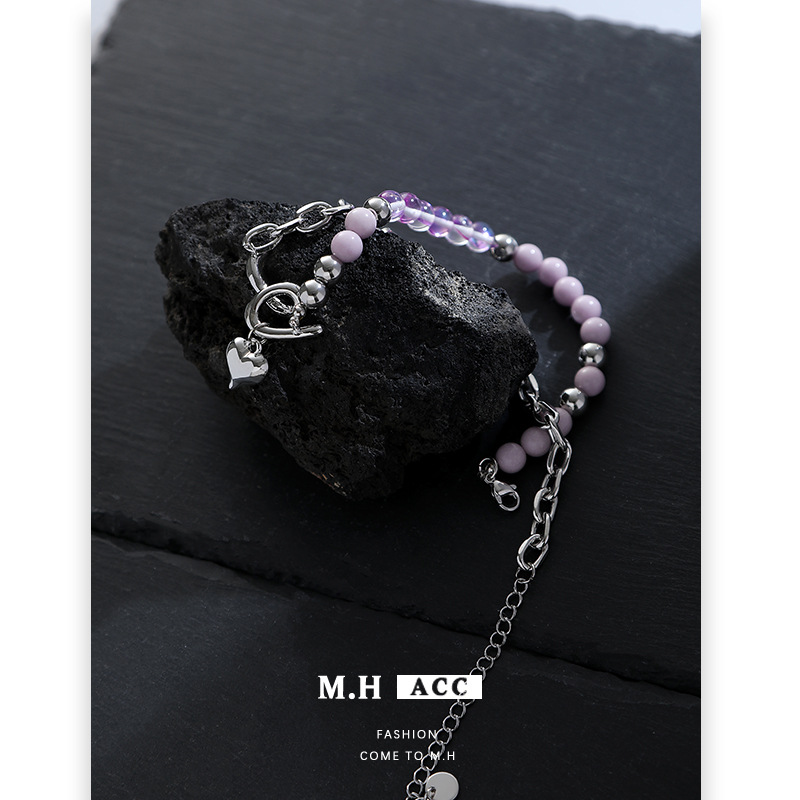 Purple beaded heart-shaped necklace for women wholesale, exquisite and versatile, sweet and cool, spicy girl sweater chain, high-end and trendy light luxury necklace Specification drawing