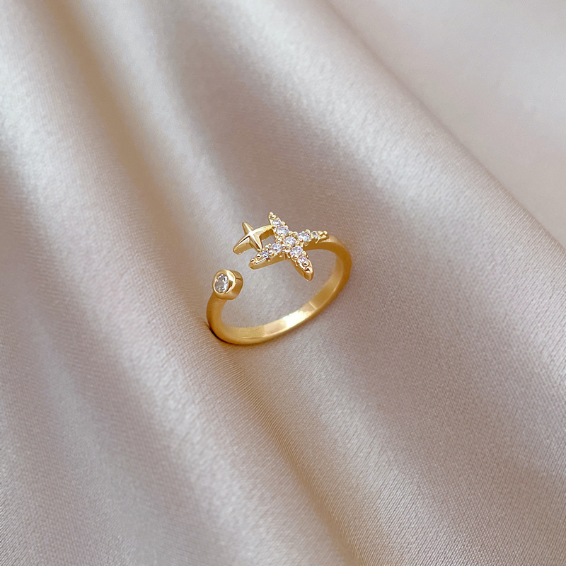 【 Real Gold 】 Starry Zircon Full diamond ring with adjustable opening, simple Japanese-style bracelet, couple rings full figure