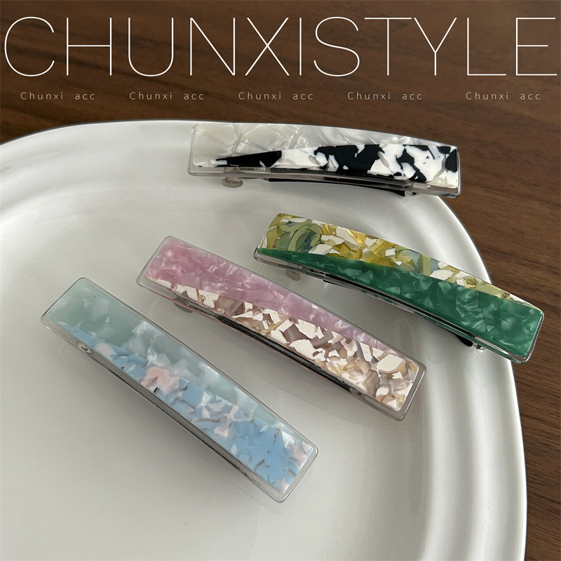 Korean-style simple acetate board hair clips, fashionable marble-patterned hair clips, bangs, broken hair edge clips, oil painting style hair accessories for women details Picture