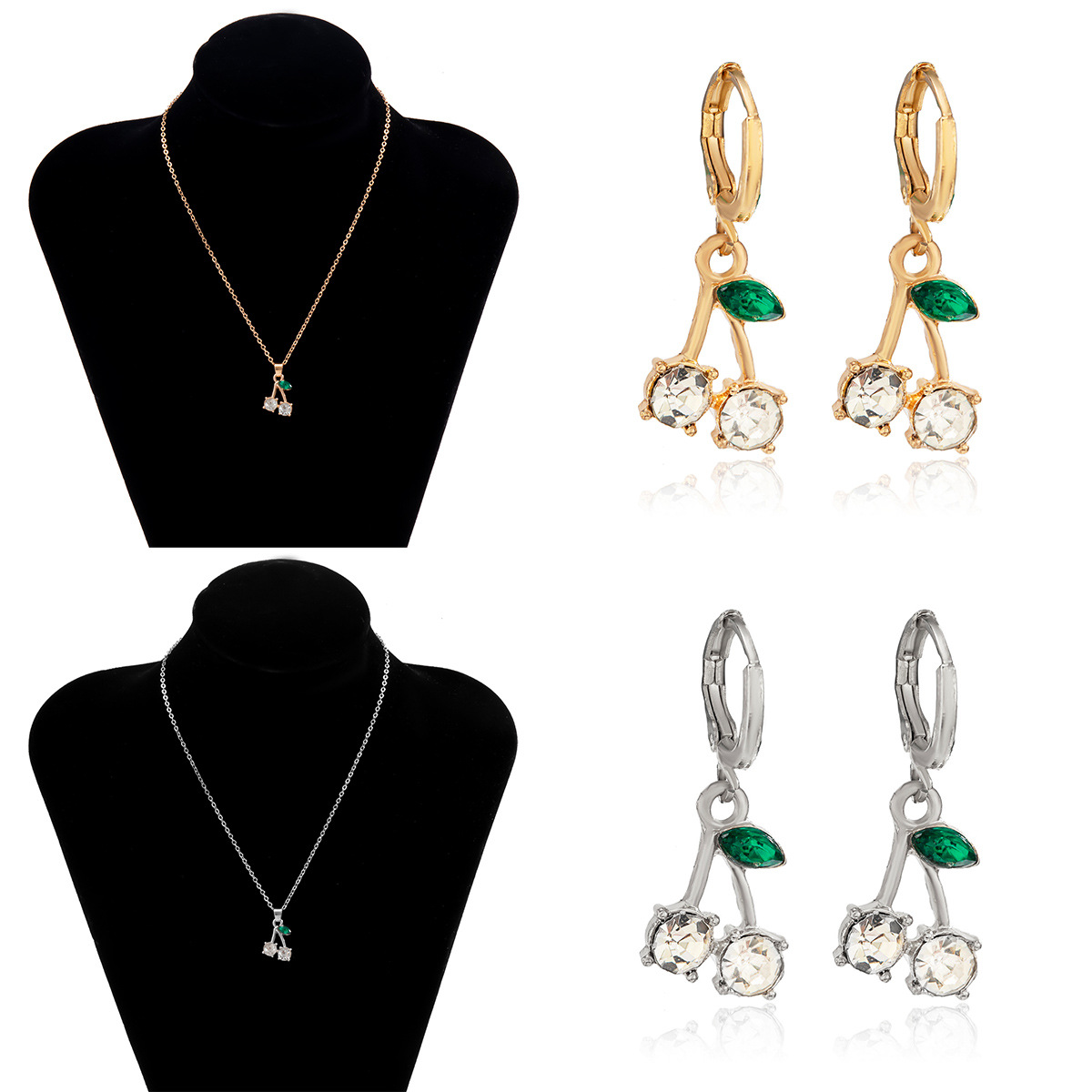 European and American cross-border jewelry, fashionable and versatile tassel cross chain necklace, women's simple style cherry necklace earrings details Picture