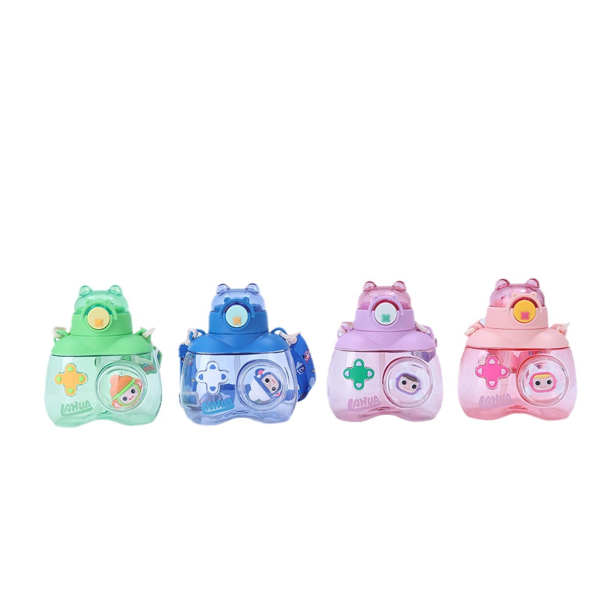 The new cartoon water cup has a high appearance level, is cute with a straw, is a portable large-capacity plastic cup for children, and is a summer student cup Item Picture