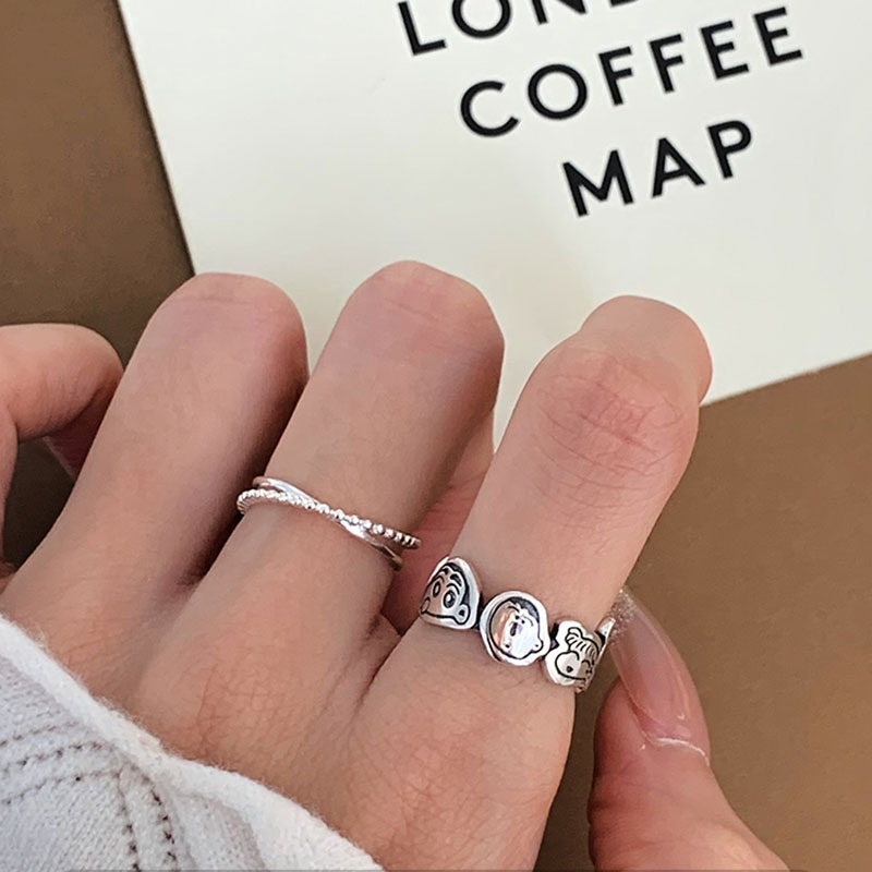 Cute anime cartoon character Shin-chan ring for women's Instagram niche design Open adjustable index finger ring 2022 New style Specification drawing