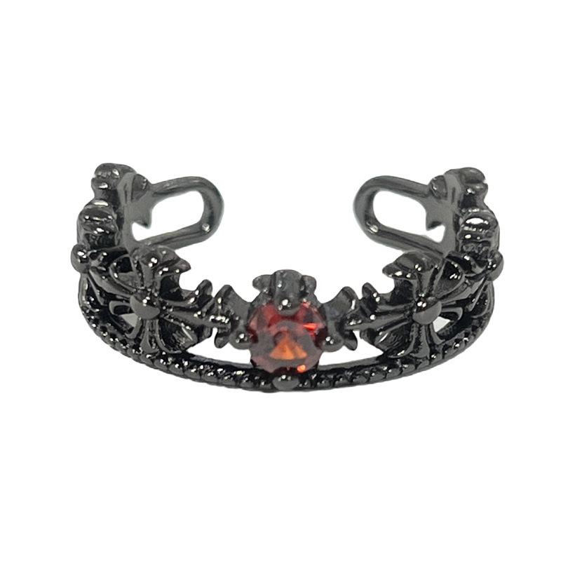 Dark style double-layer cross fashion open ring, women's irregular butterfly texture punk androgynous style ring trend Item Picture