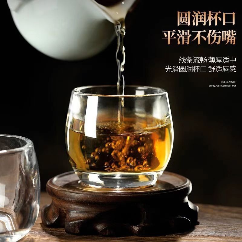 Lead-free glass tea cups, crystal master cups, finger guards, non-hot to the touch, thickened kung fu cups, household Chinese health wine cups Specification drawing