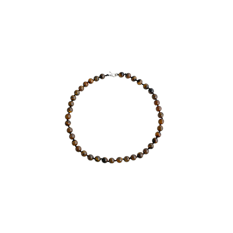 Autumn and winter tiger's eye stone beaded necklace, light luxury and niche retro sweatshirt, collarbone chain, cold style sweater chain Item Picture