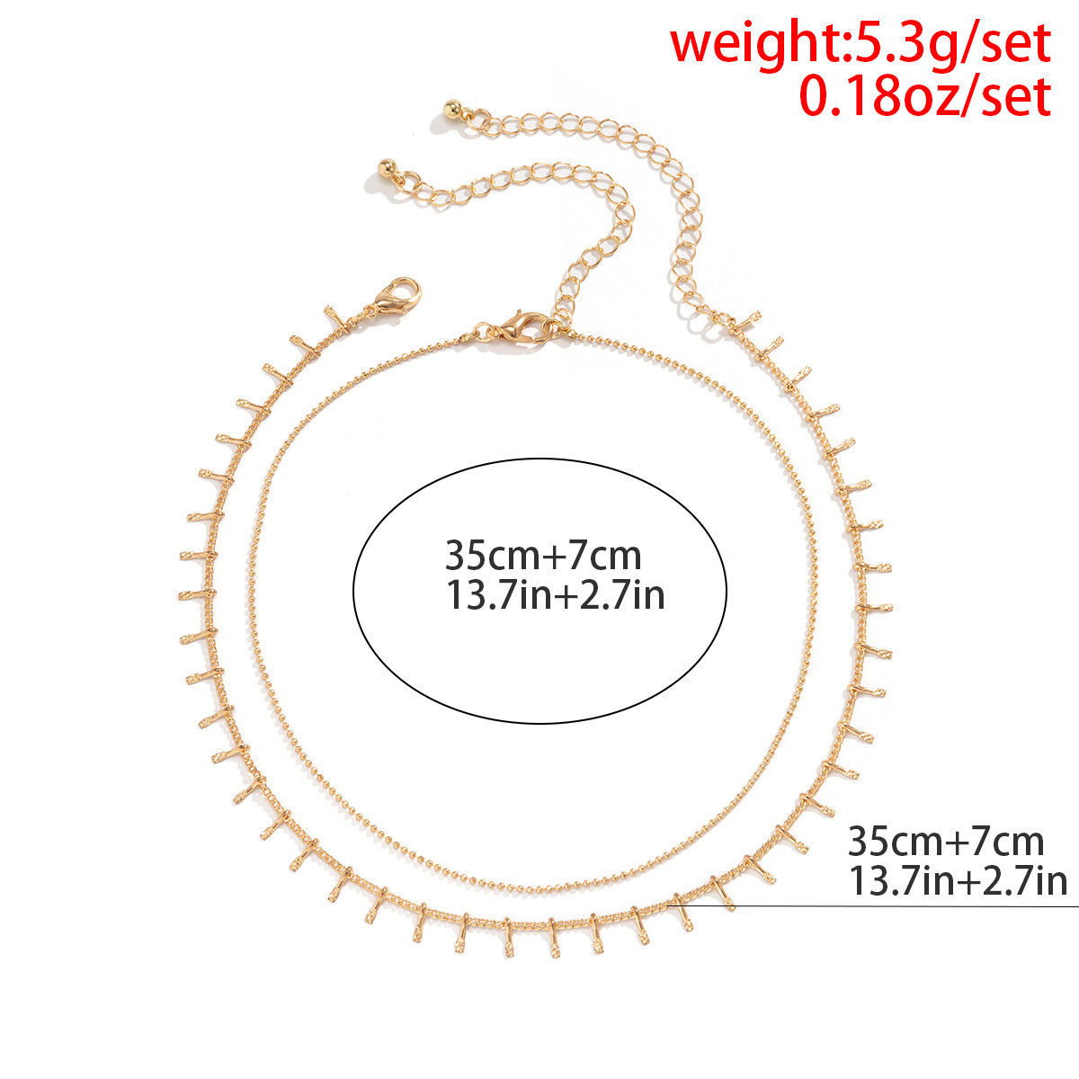 European and American cross-border jewelry, hip-hop simple double-layer bead chain, versatile necklace, metallic texture copper chain, stacked necklace for women Item Picture