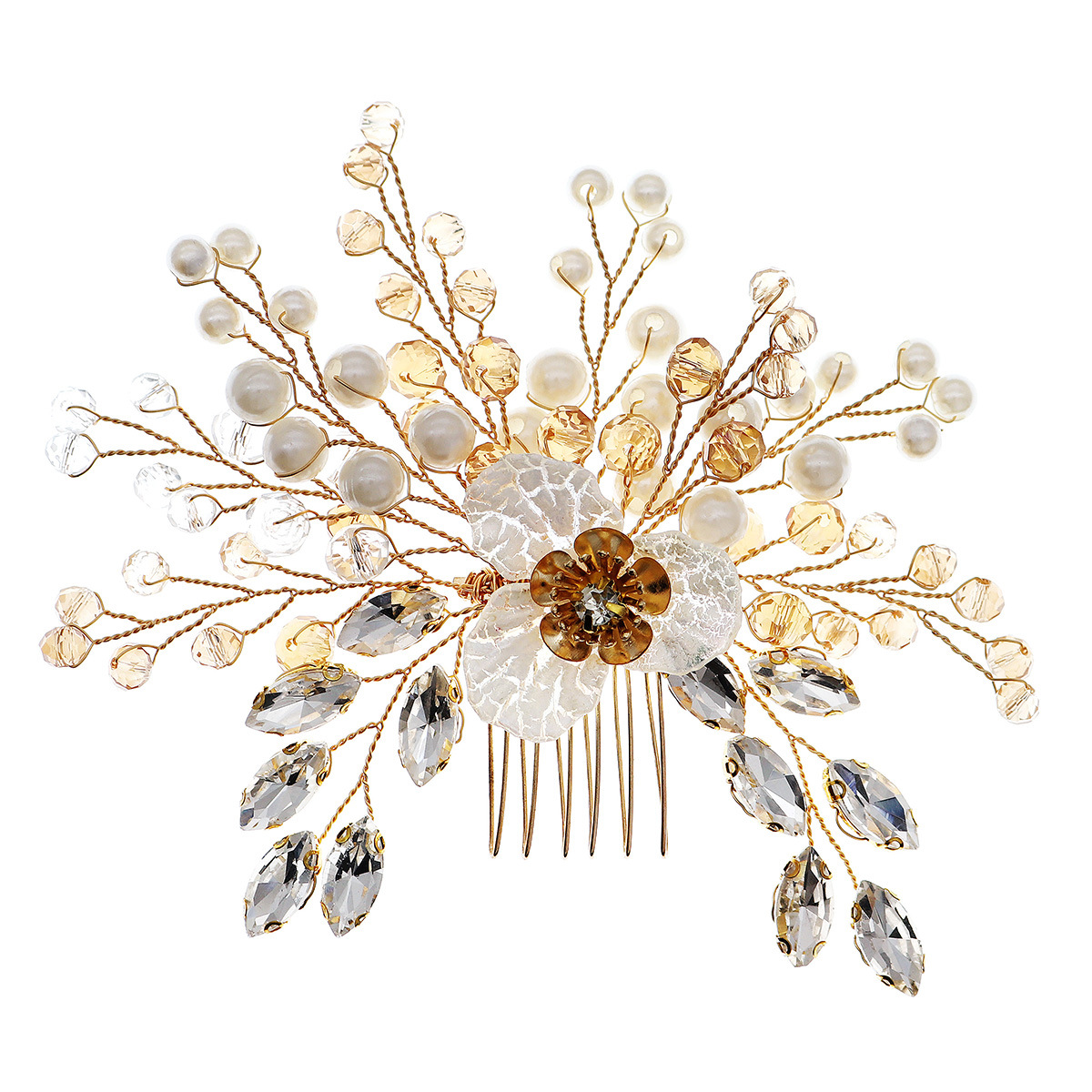 New Chinese-style Xiuhe bridal hair accessories, wedding gowns, evening gowns, headwear, ancient-style handcrafted crystal pearl hair combs, and sun-facing flower bouquets Item Picture